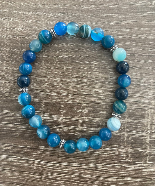 Deep Blue Agate Bracelet with .925 Sterling Silver Beads
