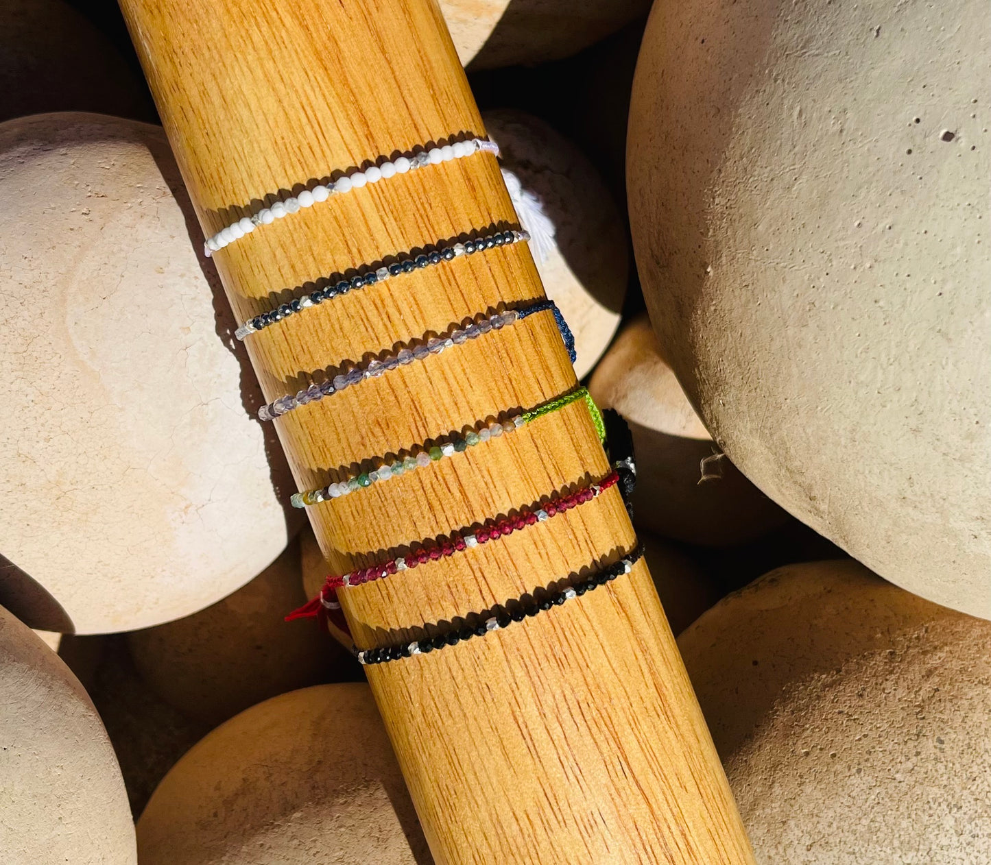Adjustable Braided Bracelets with Gemstones and Tassels
