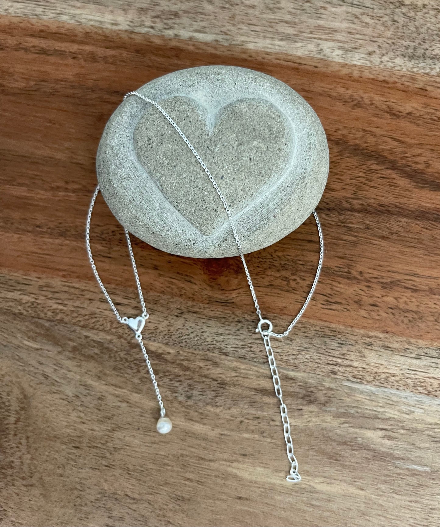 .925 Sterling Silver Heart and Pearl Drop Necklace