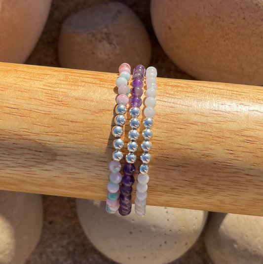 Gemstone Bracelets with Sterling Silver Beads 3mm
