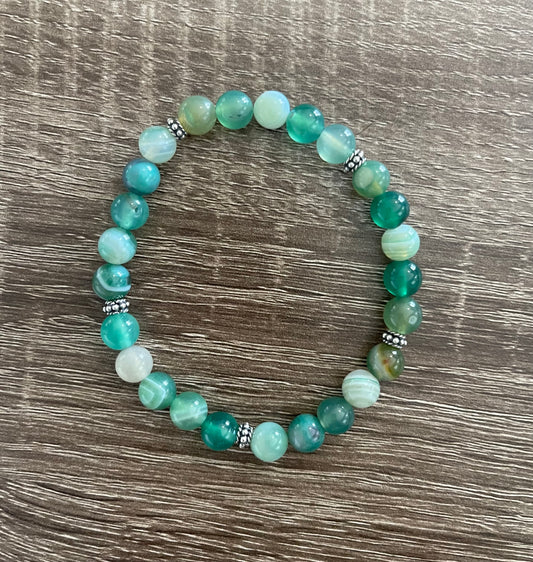 Green Agate Bracelet with .925 Sterling Silver Beads