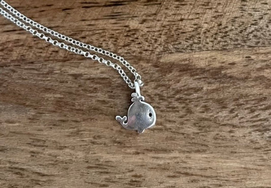 .925 Sterling Silver Tiny Whale Pendant on Sterling Silver Chain