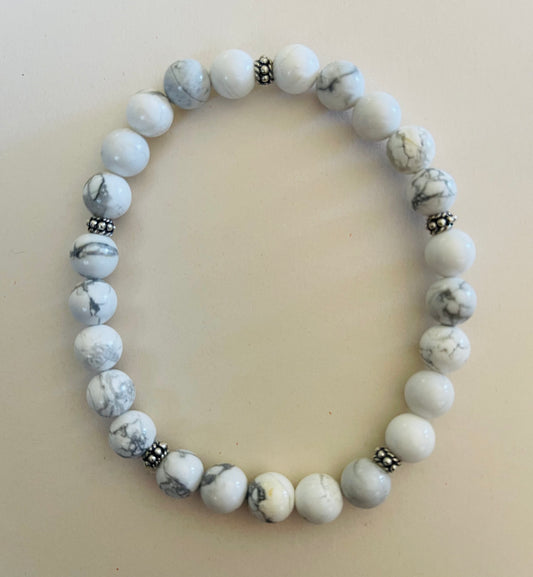 Howlite Bracelet with .925 Sterling Silver Beads Media 1 of 1