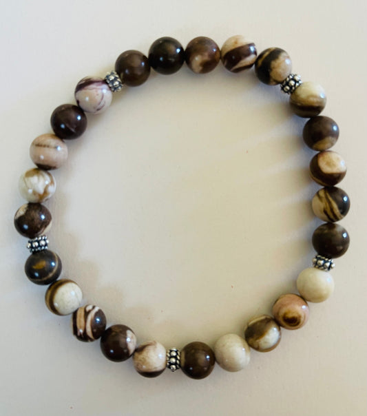 Brown Zebra Jasper Bracelet with .925 Sterling Silver Beads Media 1 of 1