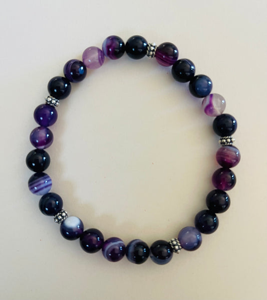 Purple Agate Bracelet with .925 Sterling Silver Beads Media 1 of 1