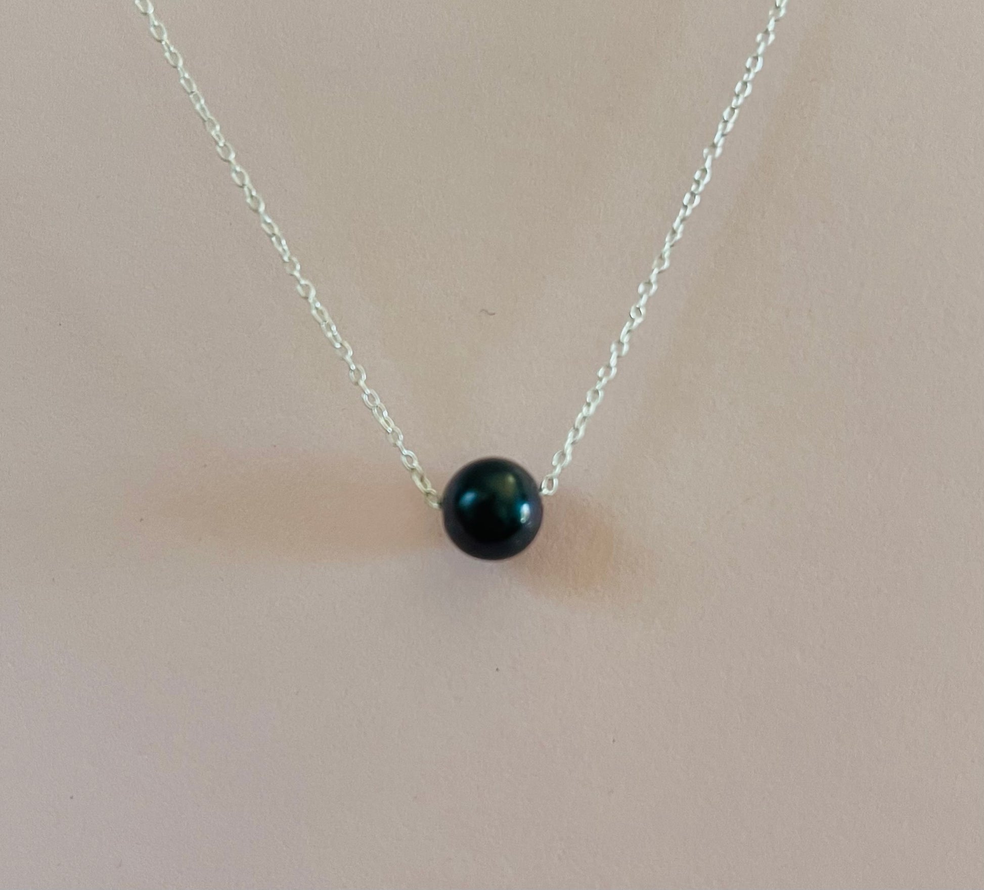 Floating Black Pearl Necklace on Sterling Silver Chain Media 1 of 1