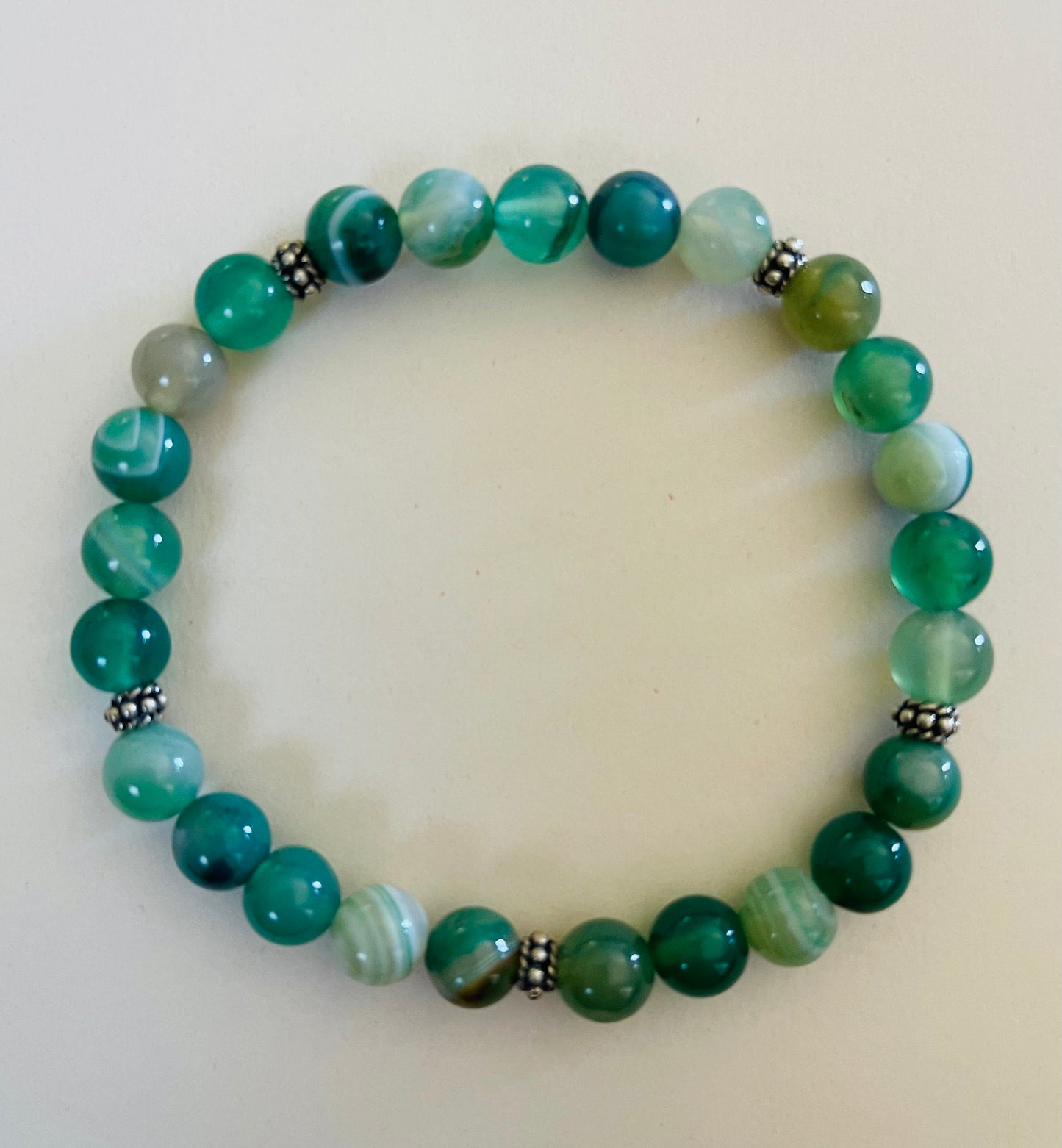 Green Agate Bracelet with .925 Sterling Silver Beads