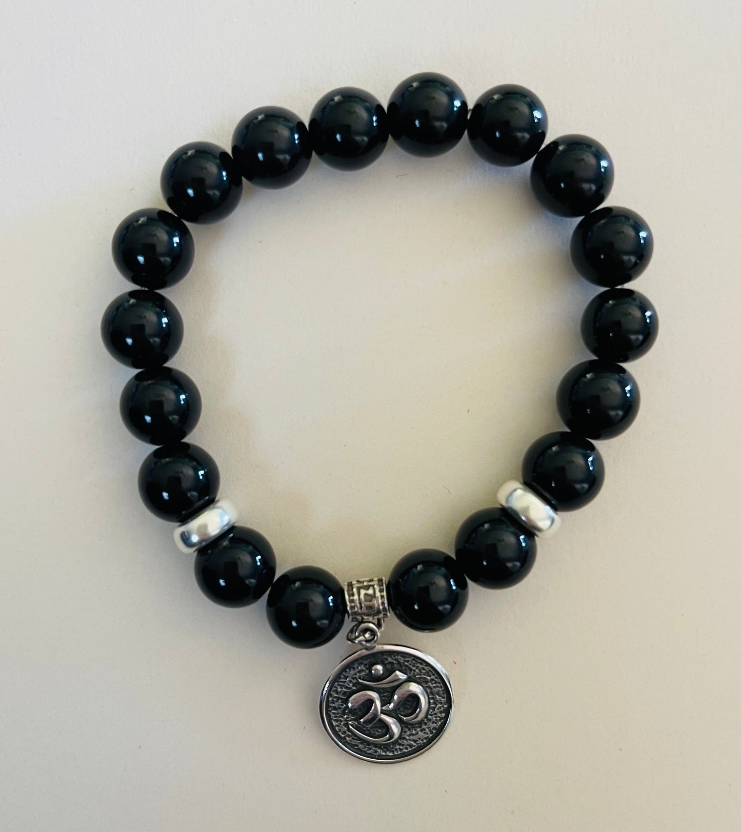 Onyx Bracelet with .925 Sterling Silver Om Pendant Media 1 of 1