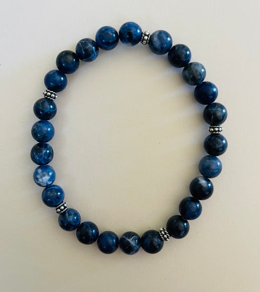 Sodalite Bracelet with .925 Sterling Silver Beads Media 1 of 1