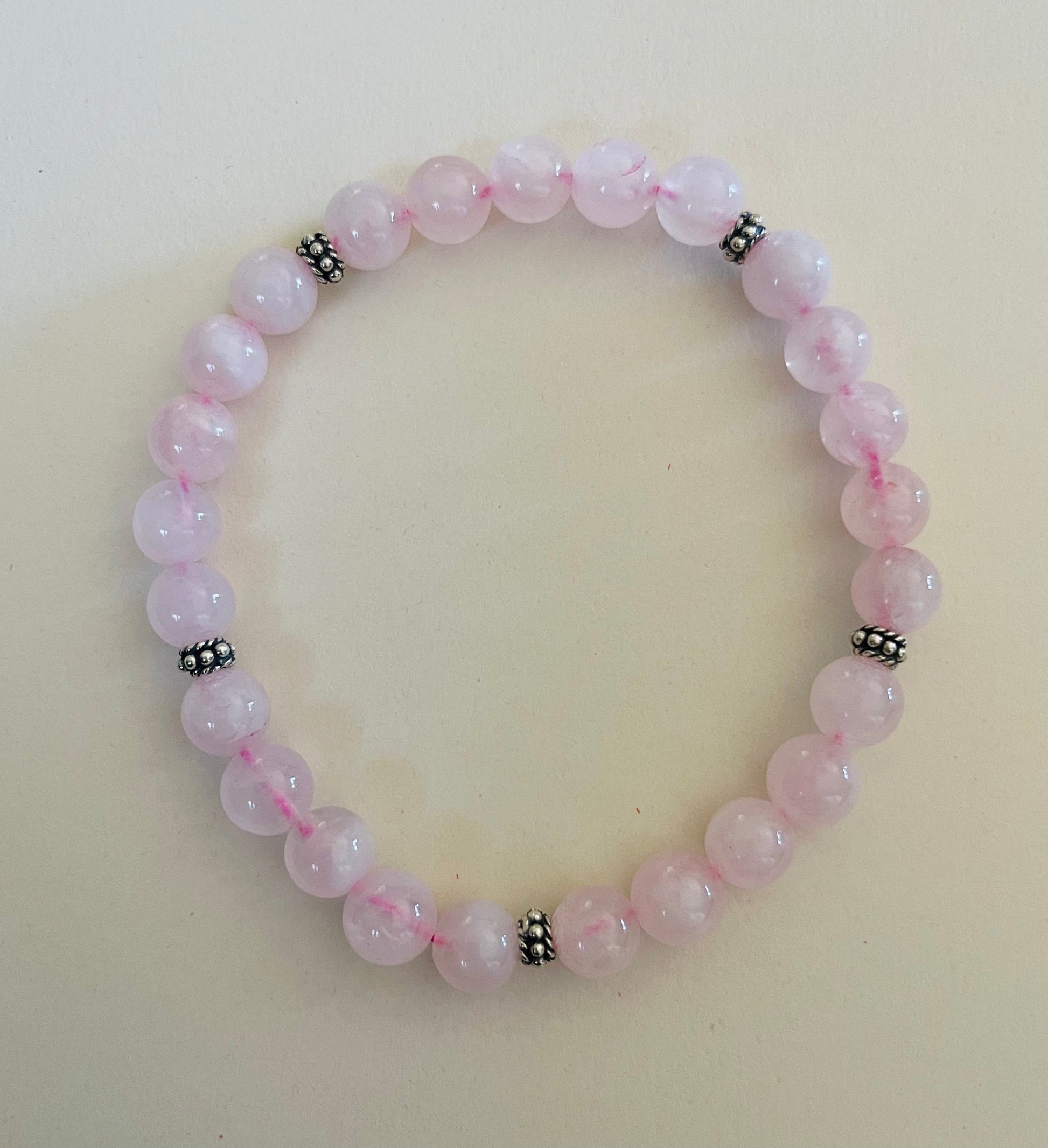 Rose Quartz Bracelet with .925 Sterling Silver Beads Media 1 of 1