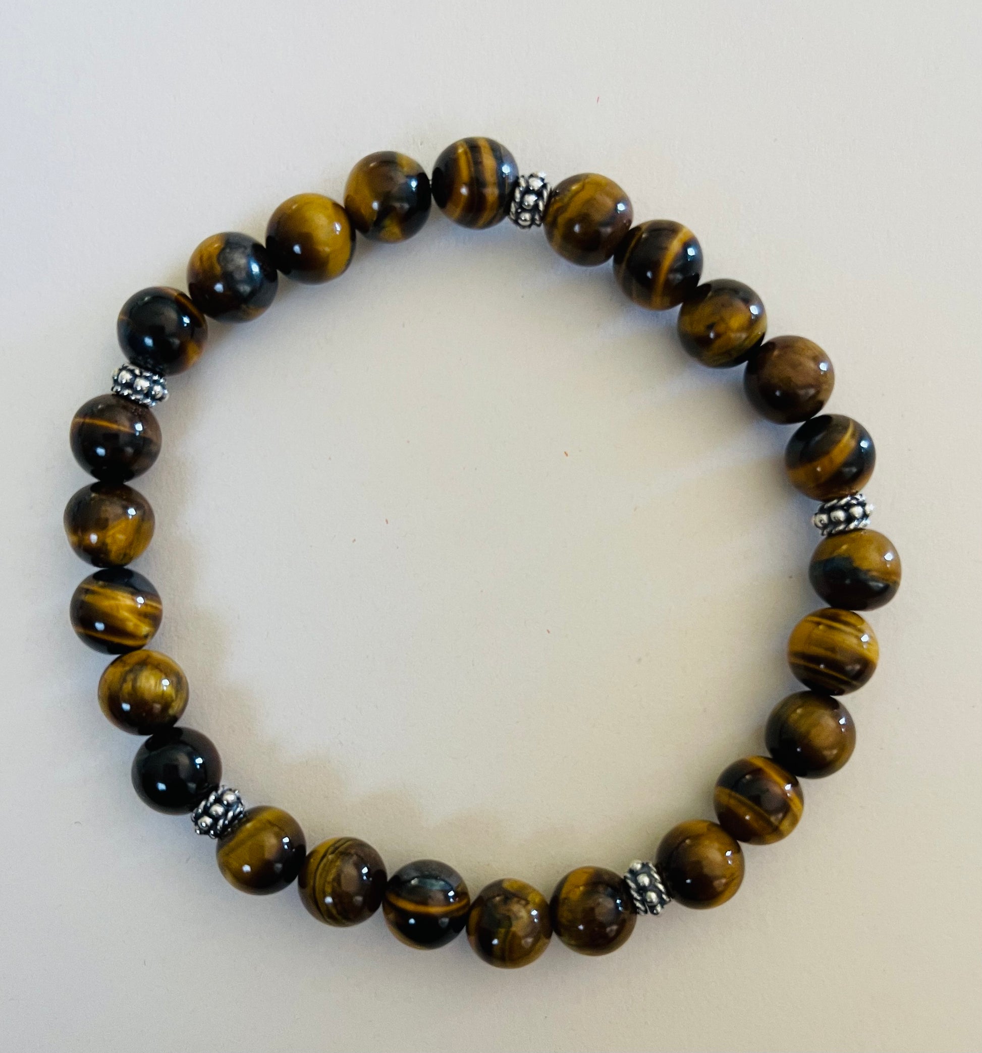 Tiger Eye Bracelet with .925 Sterling Silver Beads Media 1 of 1