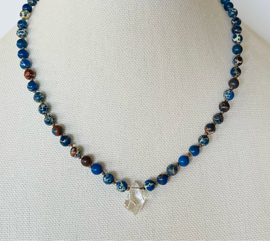 Aqua Terra Jasper Blue Necklace with Herkimer Diamond Quartz Focal