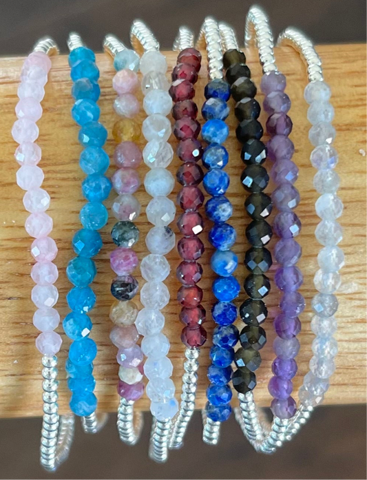 Sterling Silver Ball Bead and Gemstone Stretch Bracelets Media 1 of 21