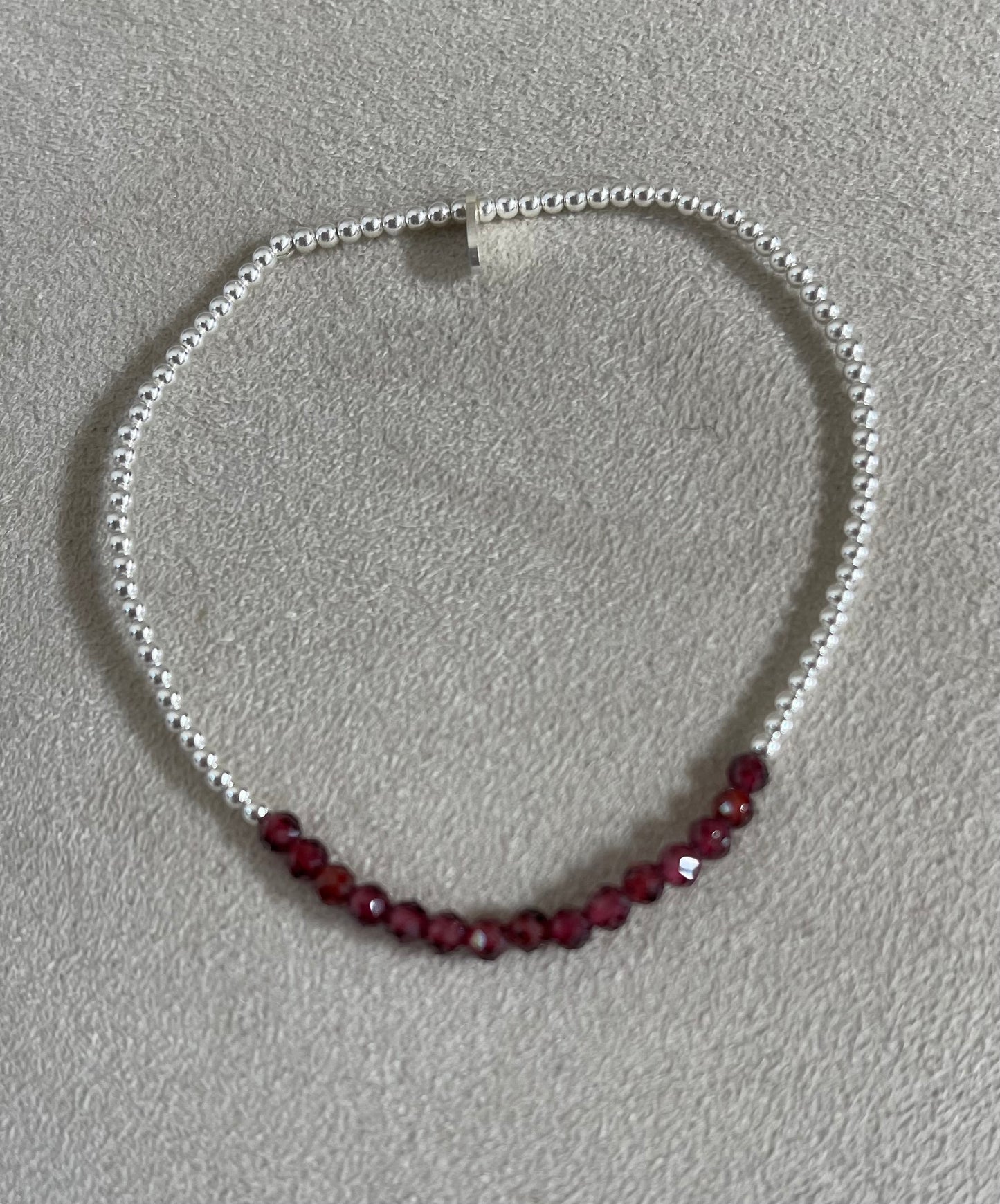 Sterling Silver Ball Bead and Garnet Gemstone Stretch Bracelets Media 6 of 21