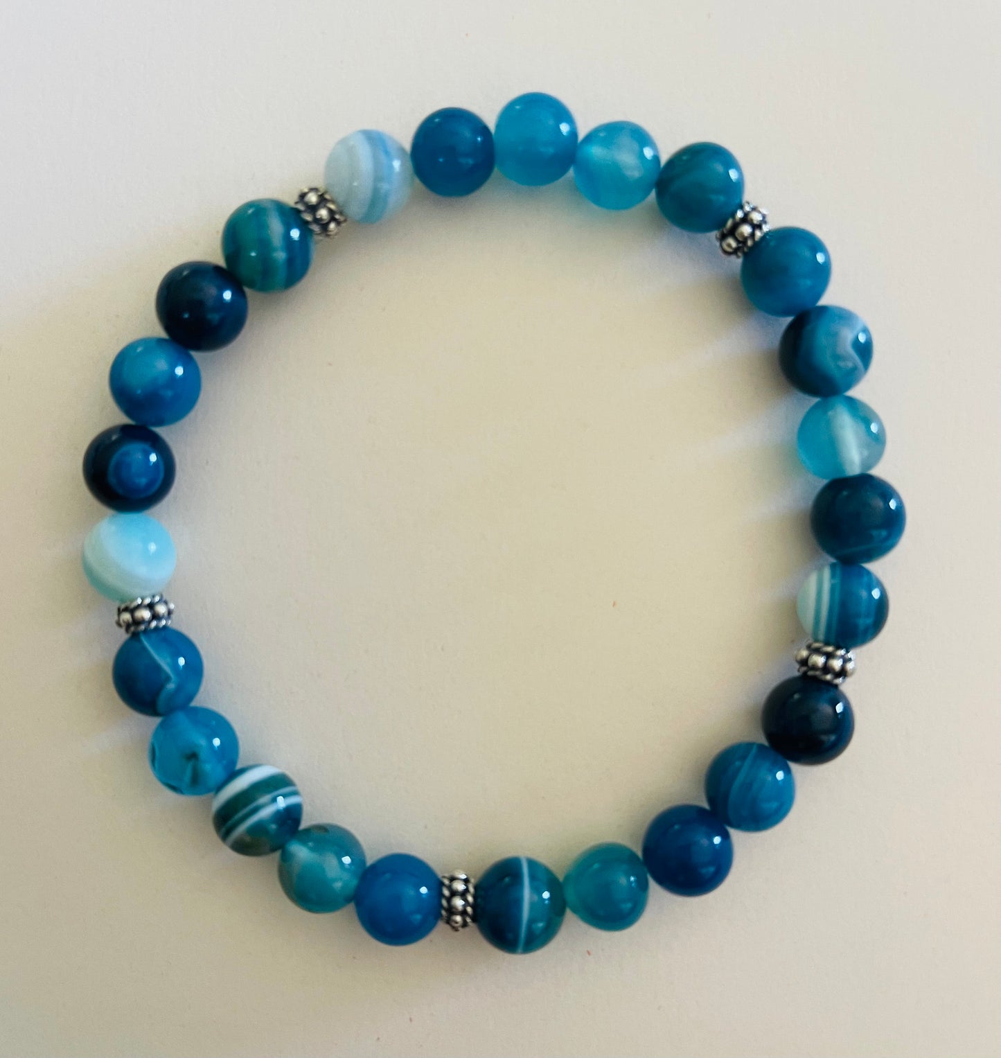 Deep Blue Agate Bracelet with .925 Sterling Silver Beads Media 1 of 1