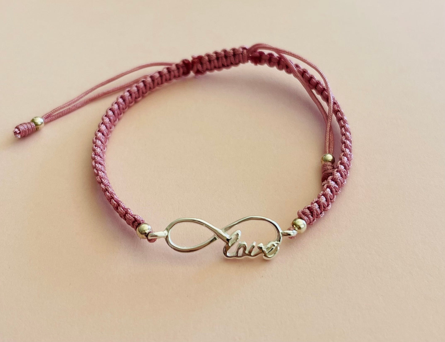 Infinity Love Symbol Braided Bracelet Dusty Rose Media 4 of 5