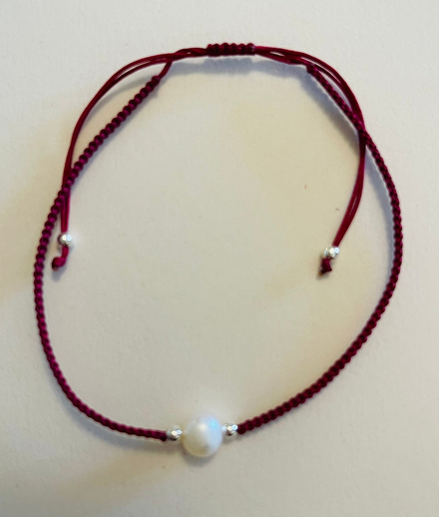 Fresh Water Pearl on Braided Cording Bracelet Red Media 7 of 11