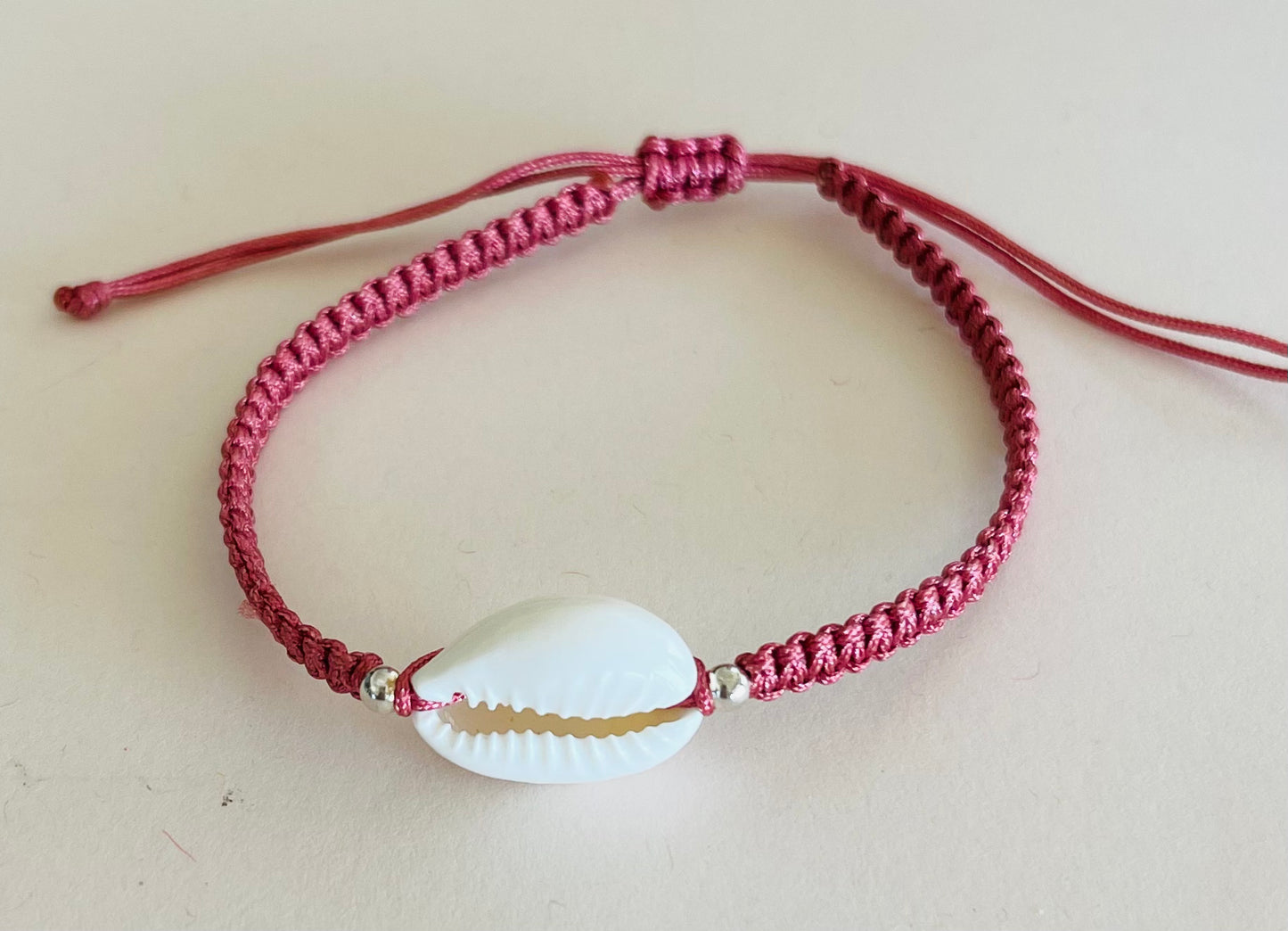 Cowrie Shell Adjustable Braided Bracelet Dusty Rose Media 3 of 5