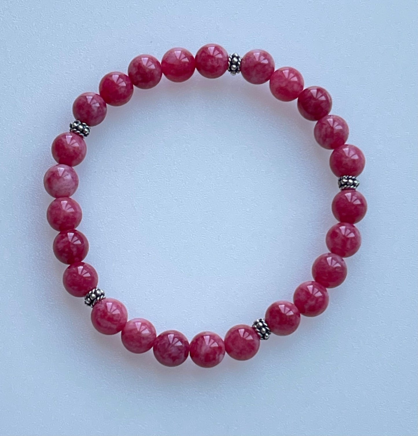 Pink Jade Bracelet .925 Sterling Silver Beads