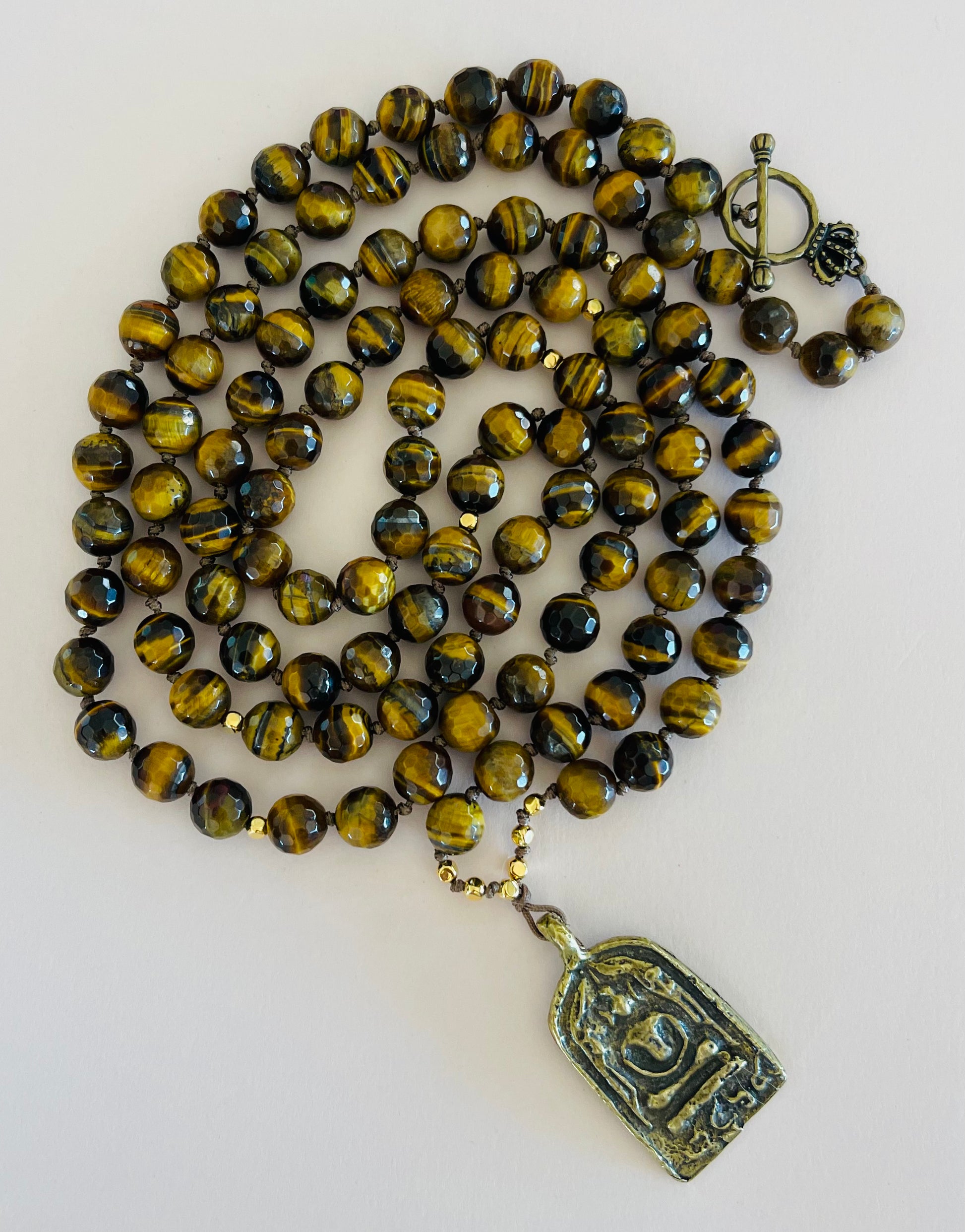 Tiger Eye Mala Style Necklace with Sitting Buddha Amulet Media 3 of 4