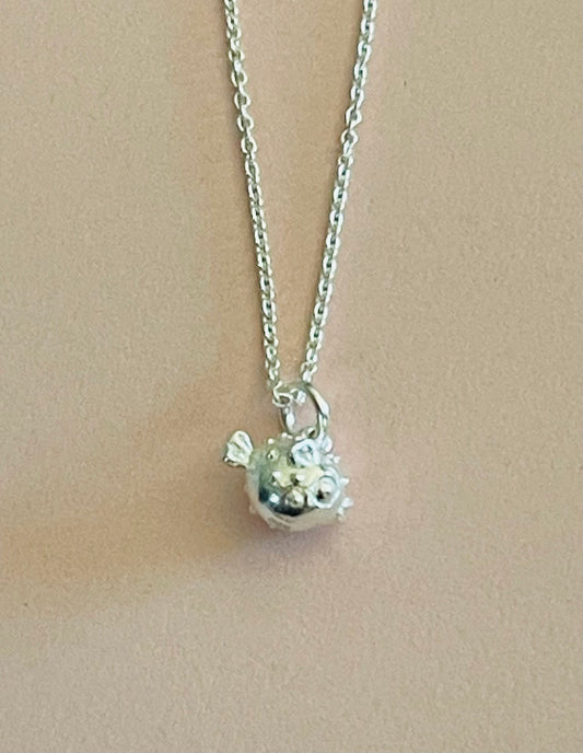 Puffer Fish Pendant Silver Necklace Media 1 of 1