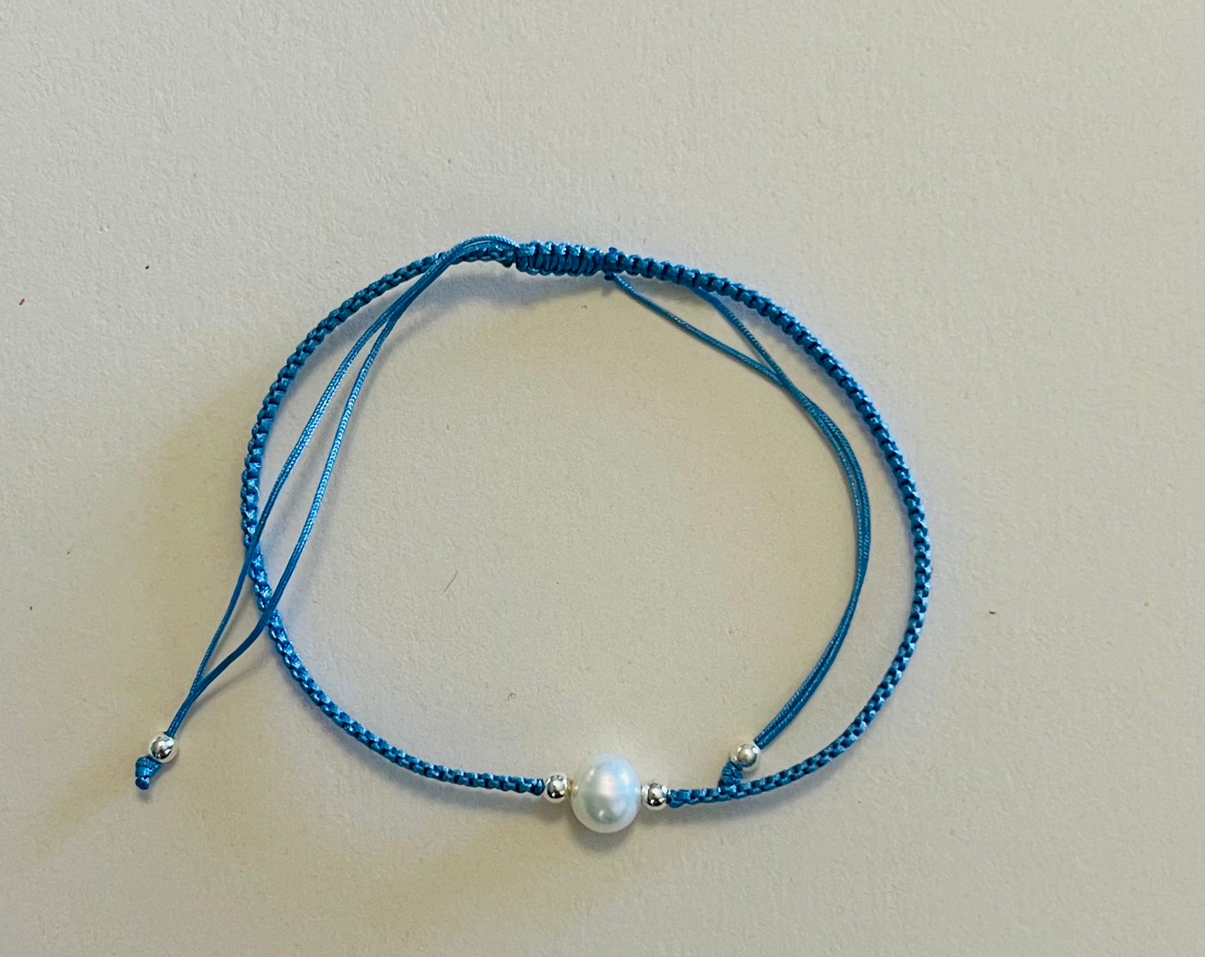 Fresh Water Pearl on Braided Cording Bracelet Light Blue Media 9 of 11