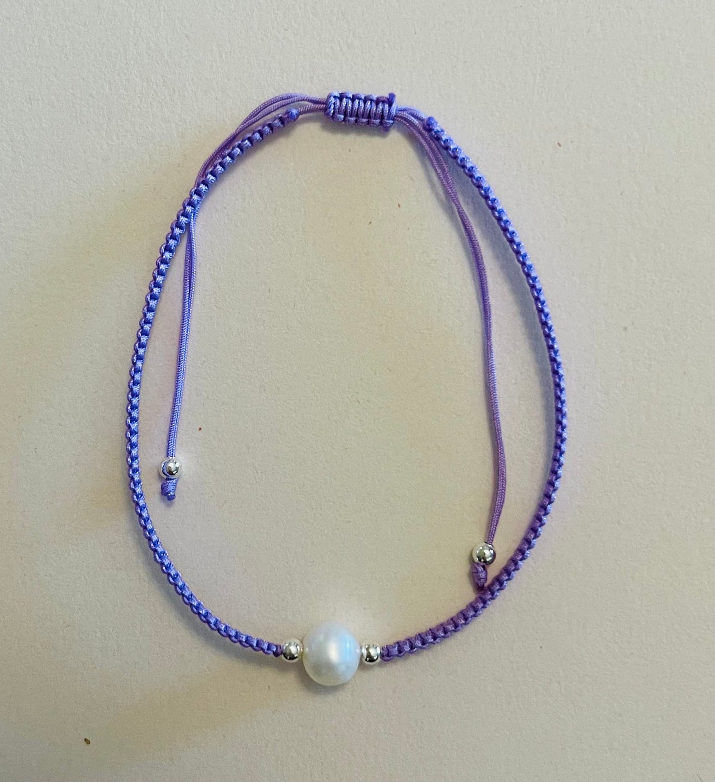 Fresh Water Pearl on Braided Cording Bracelet Light Purple Media 3 of 11