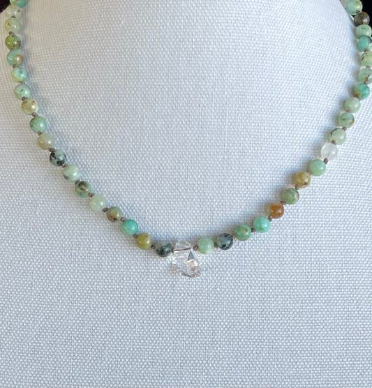 Azurite Beaded Necklace with Herkimer Diamond Quartz