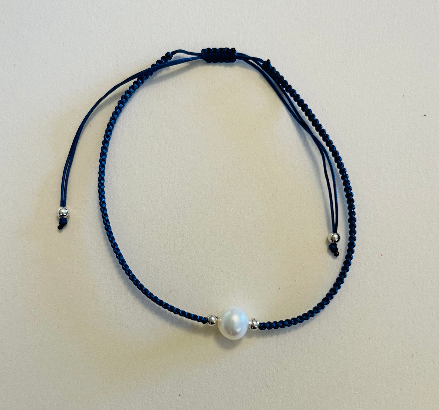 Fresh Water Pearl on Braided Cording Bracelet Midnight Blue Media 8 of 11