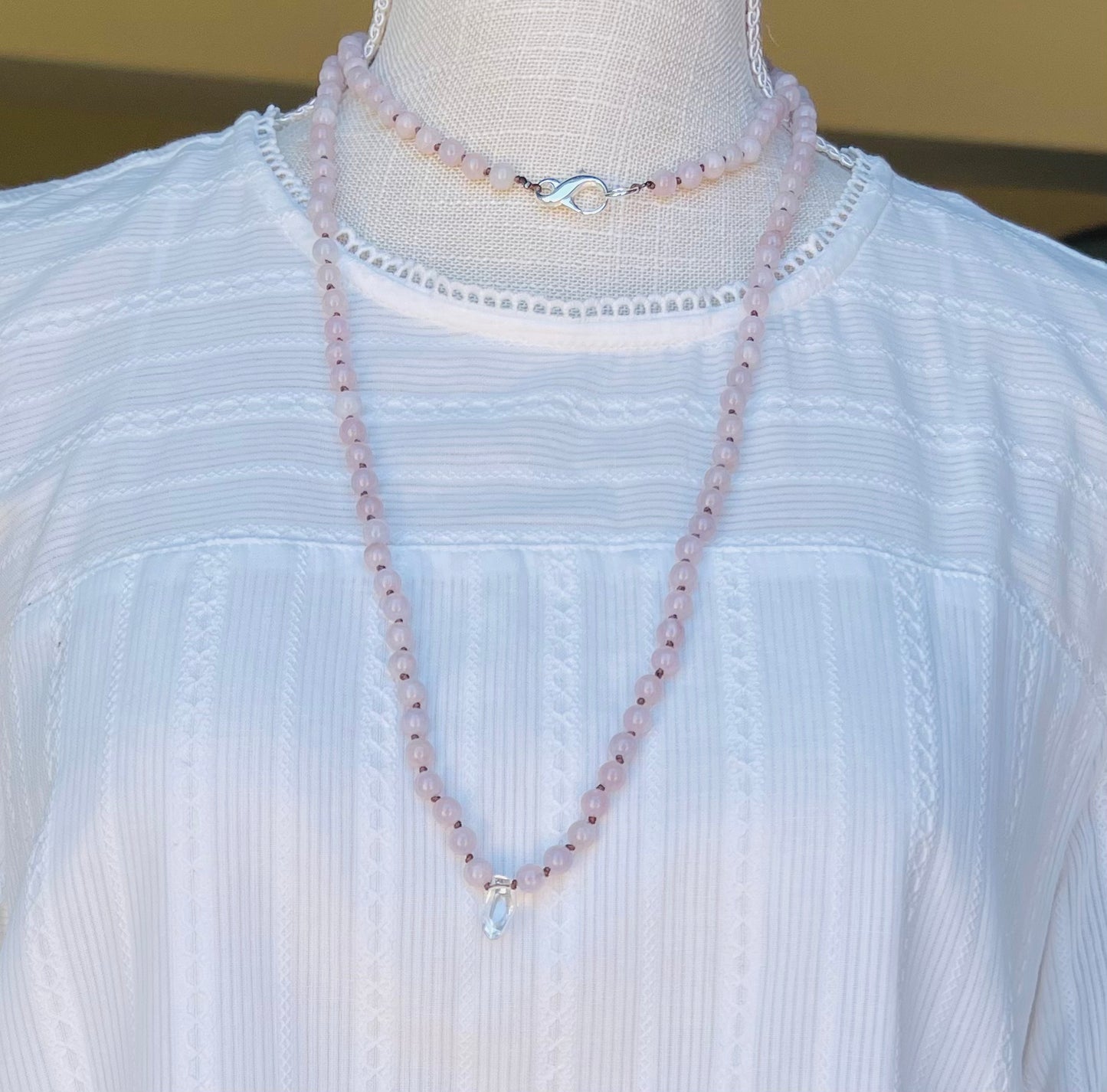 ersatile Rose Quartz Necklace with Herkimer Diamond Quartz Media 1 of 7