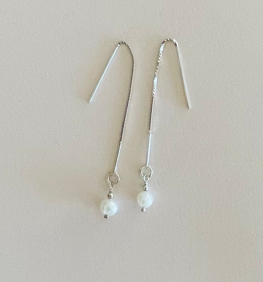 Threader Earrings with Freshwater Pearl Media 1 of 2