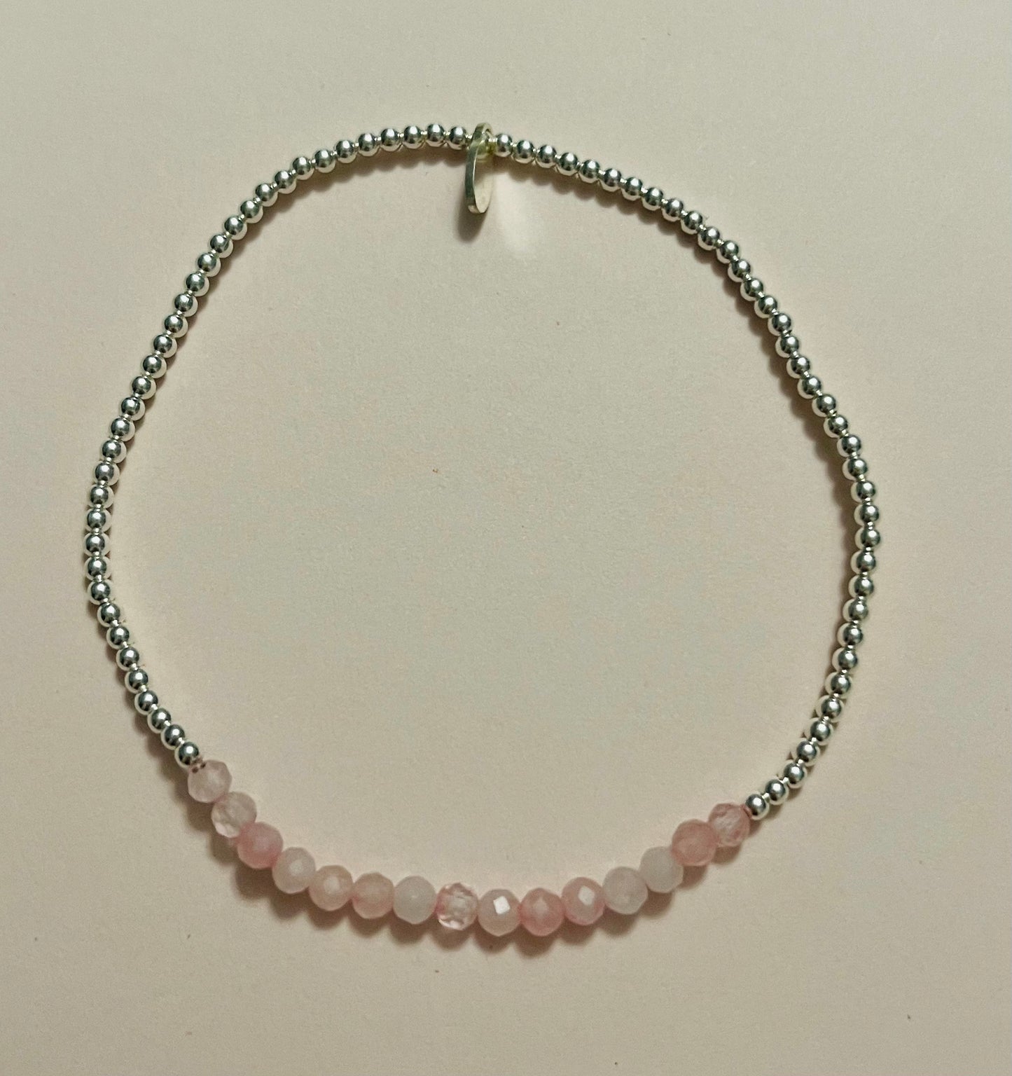 Sterling Silver Ball Bead and Rose Quartz Gemstone Stretch Bracelets Media 12  of 21