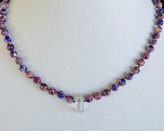 Aqua Terra Jasper Purple Necklace with Herkimer Diamond Focal