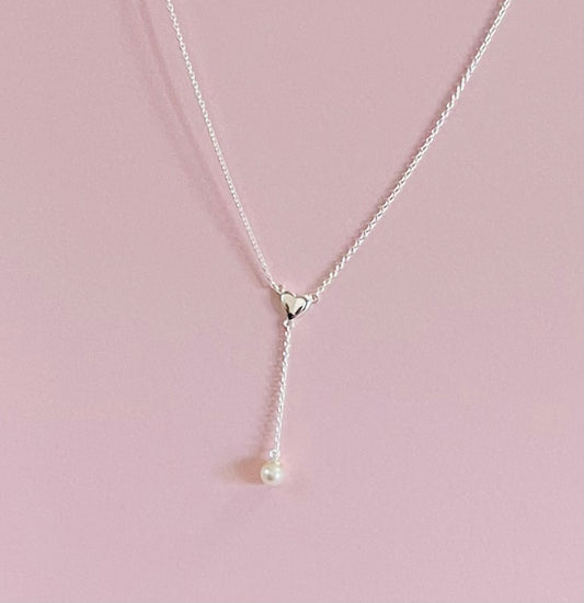 Heart and Pearl Drop Necklace Media 1 of 1