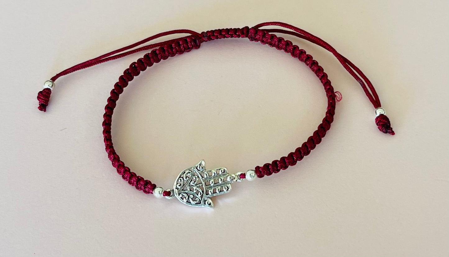 Hamsa Adjustable Bracelet Burandy Red  Media 5 of 8