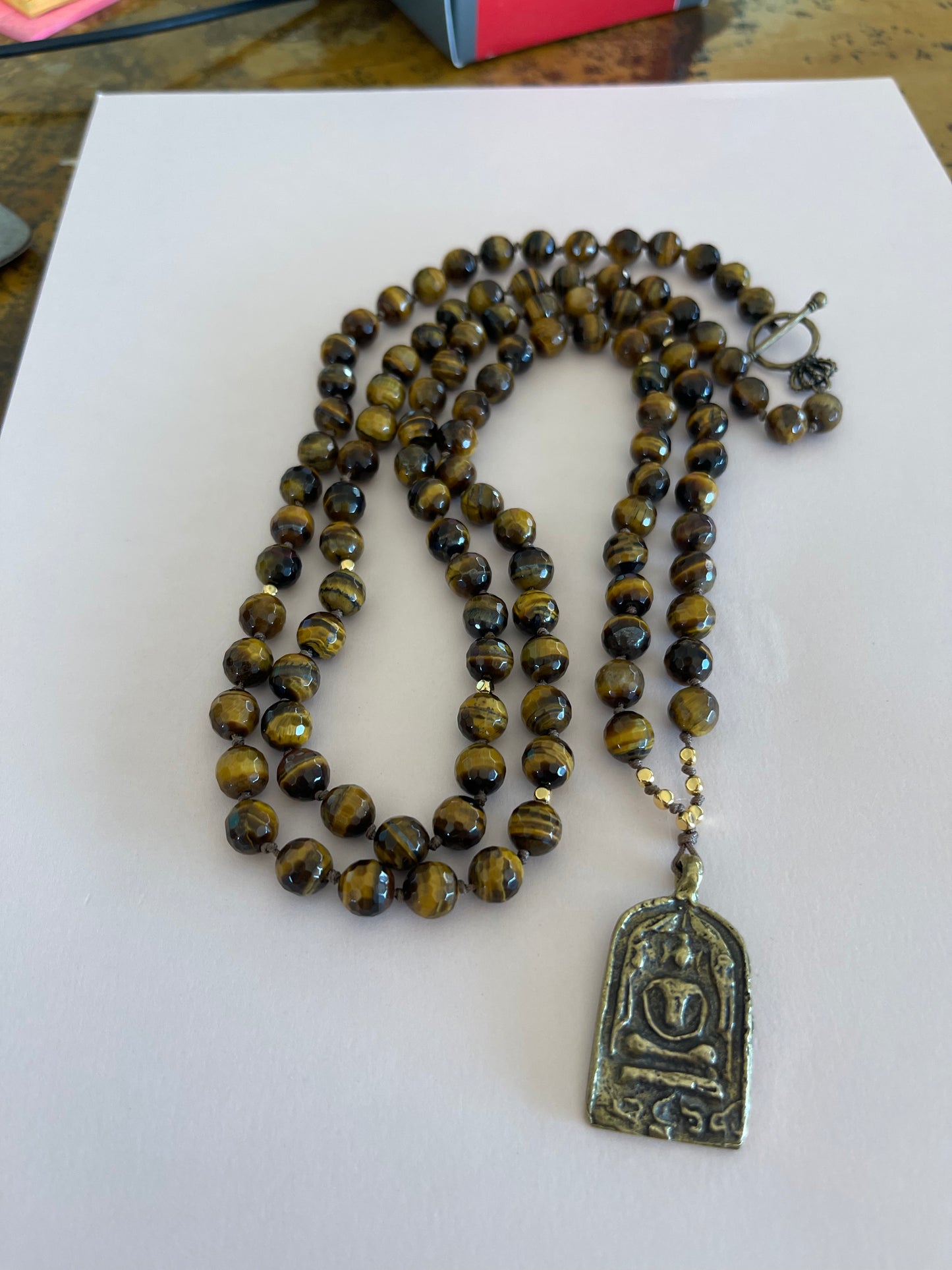 Tiger Eye Mala Style Necklace with Sitting Buddha Amulet Media 2 of 4