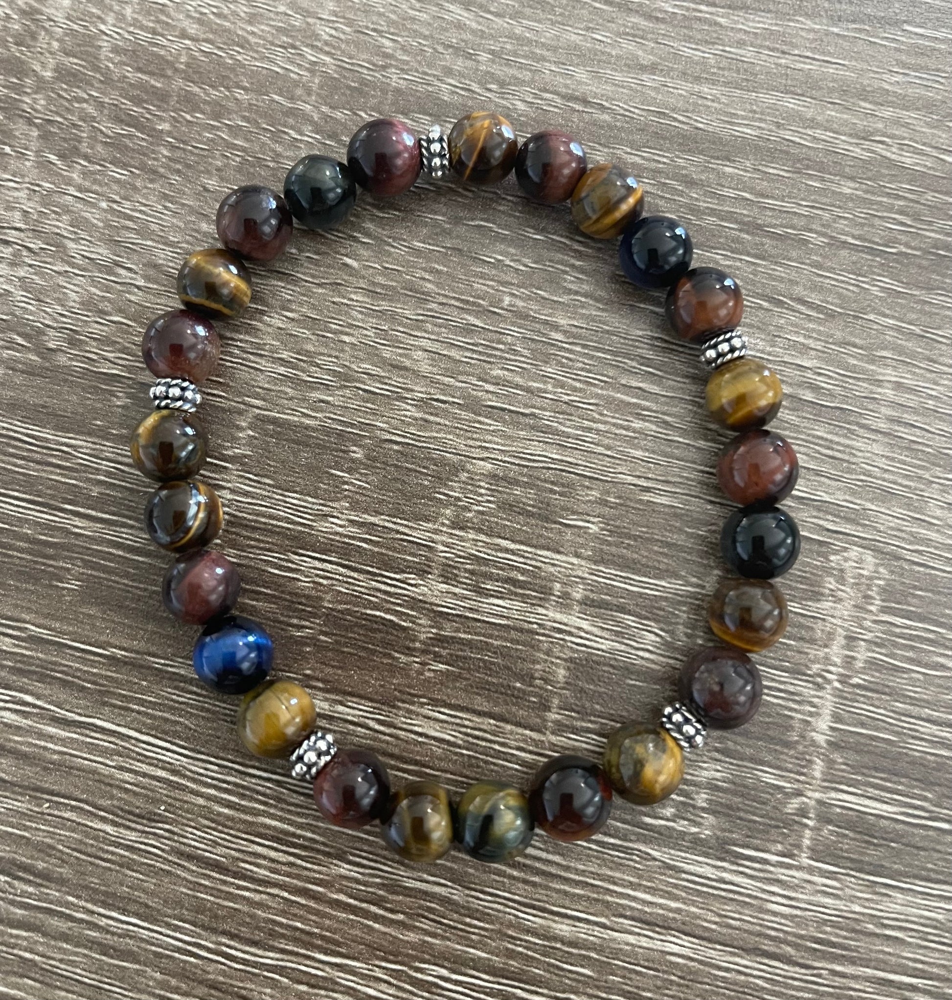 Mixed Tiger Eye Bracelet with .925 Sterling Silver Beads Media 1 of 2